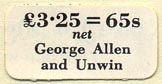 George Allen and Unwin, London, England (26mm x 13mm)
