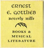 Ernest E. Gottlieb, Books & Musical Literature, Beverly Hills, California (23mm x 25mm, before 1961)