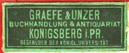 Graefe & Unzer, Buchhandlung & Antiquariat, Konigsberg, Prussia [now Kaliningrad, Russia] (31mm x 13mm, before 1945). Courtesy of Robert Behra.