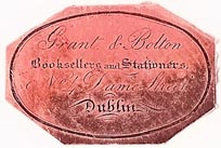 Grant & Bolton, Booksellers & Stationers, Dublin, Ireland (32mm x 22mm)