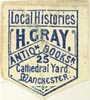 H. Gray, Antiquarian Bookseller, Manchester, England (approx 15mm x 16mm)