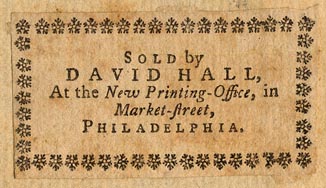 David Hall, Philadelphia, Pennsylvania (52mm x 28mm, 1762).