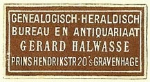 Gerard Halwasse, Genealogisch-Heraldisch Bureau en Antiquariaat, The Hague, Netherlands (35mm x 18mm). Courtesy of S. Loreck.