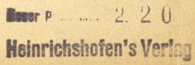 Heinrichshofen's Verlag, Magedburg, Germany (inkstamp, 36mm x 11mm). Courtesy of R. Behra.