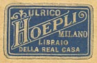 Ulrico Hoepli, Libraio della Real Casa, Milan, Italy (22mm x 14mm, ca.1926).