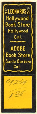 Leonard's Hollywood Book Store -- Adobe Book Store, Hollywood & Santa Barbara, California (64mm x 20mm, with tear-off). Courtesy of Donald Francis.