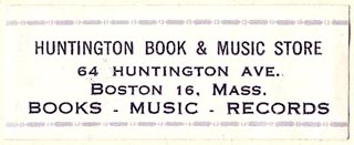 Huntington Book & Music Store, Boston, Massachusetts (53mm x 19mm). Courtesy of S. Loreck.