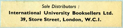 International University Booksellers Ltd., London, England (69mm x 15mm, after 1959). Courtesy of Robert Behra.