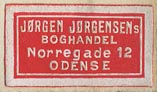 Jorgen Jorgensen, Boghandel, Odense, Denmark (25mm x 14mm, ca.1920).