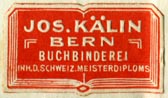 Jos. Kalin, Buchbinderei, Bern (27mm x 16mm, ca.1929)