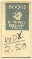 Kendrick Bellamy Books, Denver, Colorado (16mm x 32mm, with tear-off). Courtesy of Donald Francis.