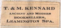 T. & M. Kennard, Ancient & Modern Booksellers, Leamington Spa, England (31mm x 13mm)