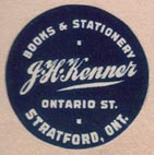 J.H. Kenner, Books & Stationary, Stratford, Ontario, Canada (22m dia., ca.1919). Courtesy of Brian Busby.