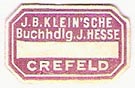 J.B. Klein (J. Hess), Buchhandlung, Krefeld, Germany (approx 21mm x 14mm, ca.1925)