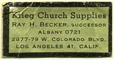 Krieg Church Supplies, Los Angeles, California (37mm x 19mm)