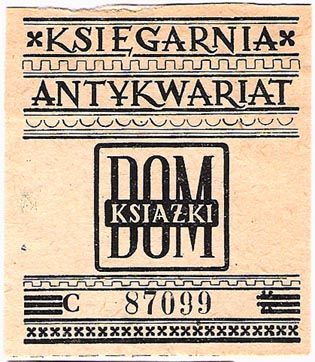 Dom Ksiazki, Ksiegarnia Antykwariat, Bialystok?, Poland (51mm x 59, ca.1960s)