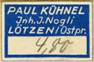 Paul K�hnel, L�tzen, East Prussia [now Giżycko, Poland] (22mm x 10mm, before 1945?)