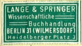 Lange & Springer, Wissenschaftliche Buchhandlung, Berlin, Germany (27mm x 15mm, after 1964)