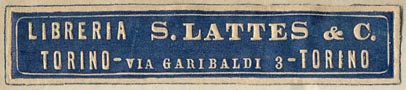 S. Lattes & C., Libreria Torino, Via Garibaldi 3, Torino (67mm x 13mm)