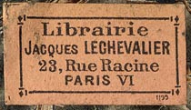 Librairie Jacques LeChevalier, 23 Rue Racine, Paris (33mm x 18mm)