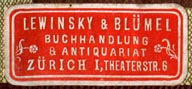 Lewinsky & Blümel, Buchhandlung & Antiquariat, Zürich, Switzerland (31mm x 14mm, ca.1904)