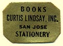Curtis Lindsay, Books & Stationery, San Jose, California (19mm x 14mm)