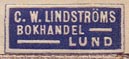 C.W. Lindstroms Bokhandel, Lund (20mm x 8mm, before 1948)