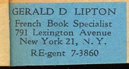 Gerald D. Lipton, French Book Specialist, New York (31mm x 15mm, ca.1944)