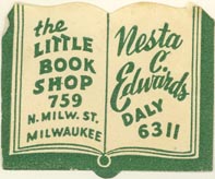 The Little Book Shop -- Nesta C. Edwards, Milwaukee, Wisconsin (approx 32mm x 27mm)