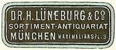 H. Lüneburg & Co., Sortiment - Antiquariat, Munich, Germany (27mm x 11mm)