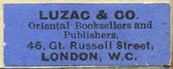 Luzac & Co., Oriental Booksellers and Publishers, London, England (32mm x 12mm, ca.1924)