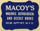 Macoy's, Masonic, Astrological & Occult Books, New York, NY (27mm x 21mm, ca.1940s).