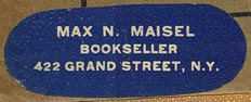 Max N. Maisel, Bookseller, New York, NY (38mm x 14mm, before 1948)