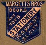 Margetts Bros, Stationers, Salt Lake City, Utah  (25mm x 25mm, ca.1889)