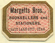 Margetts Bros., Booksellers and Stationers, SLC, Utah (29mm x 22mm)