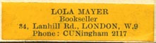Lola Mayer, Bookseller, London, England (37mm x 9mm)