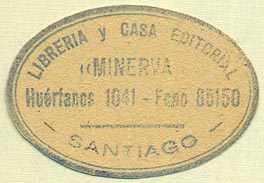 Minerva, Libreria y Casa Editorial, Santiago, Chile (inkstamp, 43mm x 30mm)