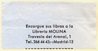 Libreria Molina, Madrid (54mm x 28mm, ca.1966)