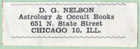 D.G. Nelson, Astrology & Occult Books, Chicago, Illinois (44mm x 15mm). Courtesy of Robert Behra.