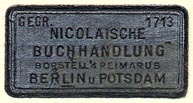 Nicolaische Buchhandlung, Borstell & Reimarus, Berlin & Potsdam, Germany (31mm x 16mm, ca.1930s).