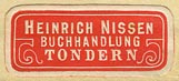 Heinrich Nissen, Buchhandlung, Tonder, Denmark (26mm x 11mm, ca.1938).