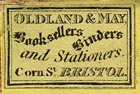 Oldland & May, Booksellers, Binders and Stationers, Bristol, England (22mm x 14mm, ca.1853).