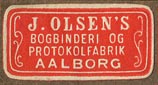 J. Olsen, Aalborg, Denmark (25mm x 13mm, ca.1920).
