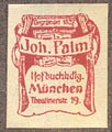 Johannes Palm, Hofbuchhandlung, Munich, Germany (15mm x 19mm, ca.1905).