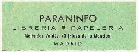 Paraninfo, Libreria - Papeleria, Madrid, Spain (75mm x 28mm). Courtesy of S. Loreck.