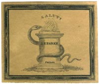 J.P. Parke, Medical Books, Philadelphia, Pennsylvania (32mm x 27mm, ca.1840?). Courtesy of Lewis Jaffe.