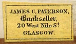 James C. Paterson, Bookseller, Glasgow, Scotland (27mm x 10mm).