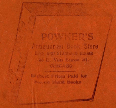 Powner's Antiquarian Book Store, Chicago, Illinois (inkstamp, 64mm x 70mm). Courtesy of Robert Behra.