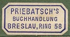 Priebatsch's Buchhandlung, Breslau, Germany (22mm x 11mm, early 20th c.).
