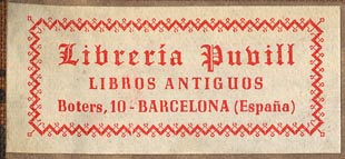 Libreria Puvill, Barcelona, Spain (51mm x 23mm, ca.1942).